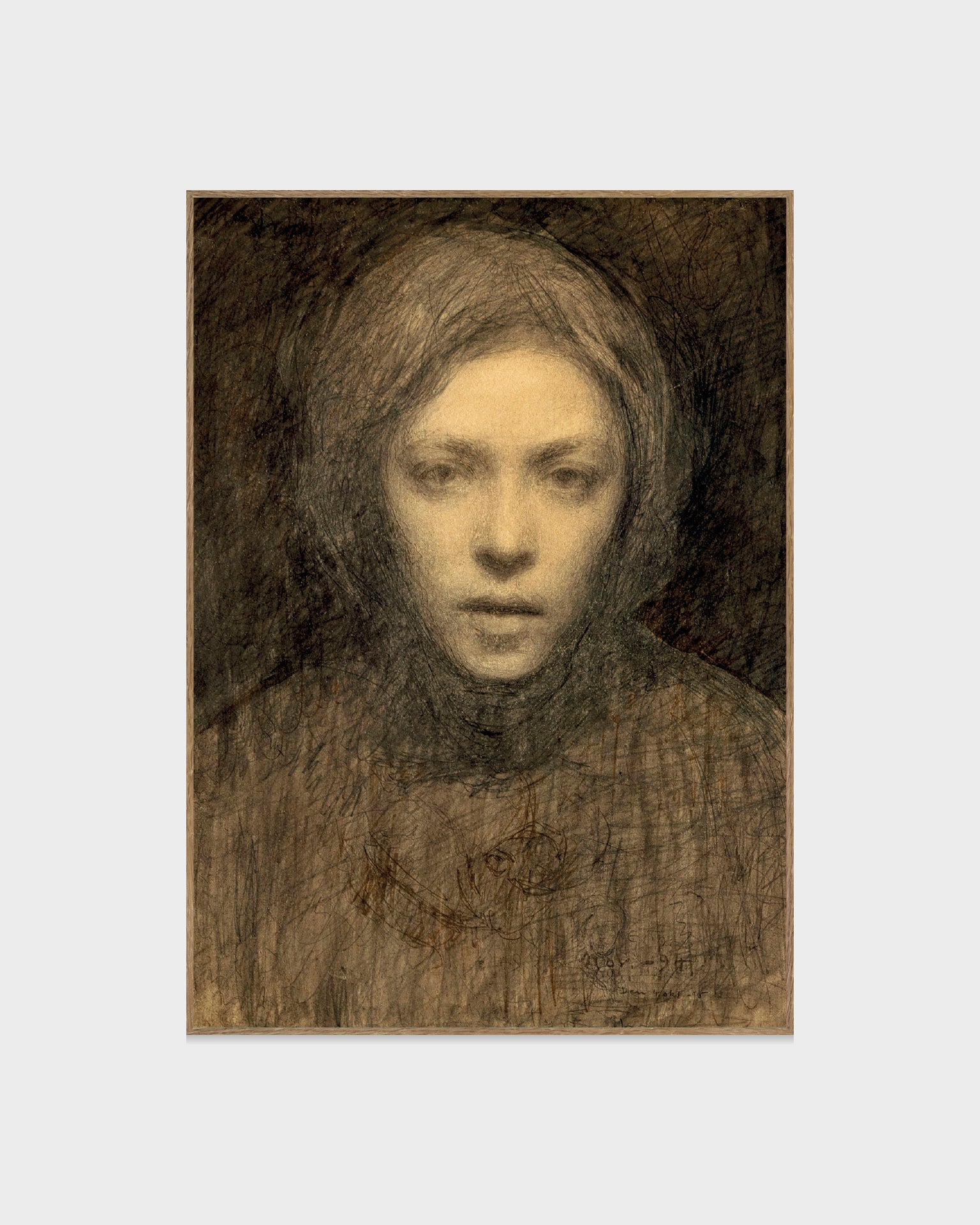 Poster tryck på premiumpapper. Self portrait, Omakuva, Självporträtt av Ellen Thesleff i blyerts från 1894-1895. 