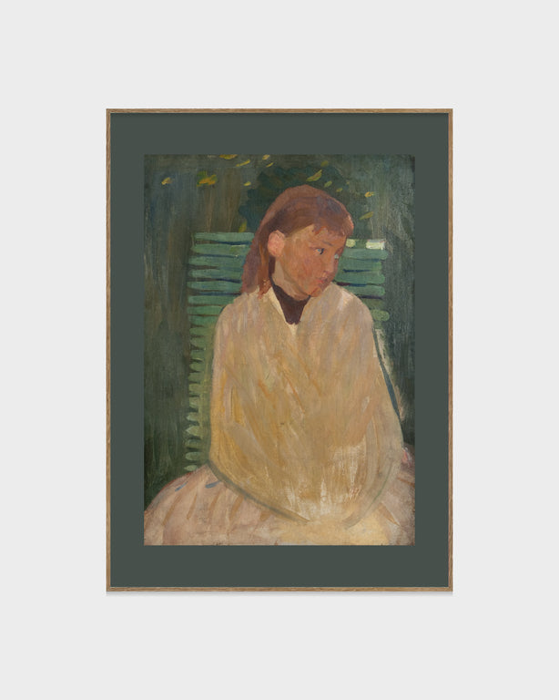 Flicka på trädgårdsstol